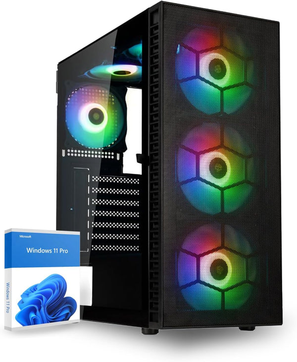 Gaming PC AMD Ryzen 5 5500, RTX3050 8GB - 500GB SSD,16GB RAM, Gamer PC mit 6x4.2 GHz, Spiele Computer schwarz mit RGB WLAN Zocker Rechner mit Windows 11 Pro