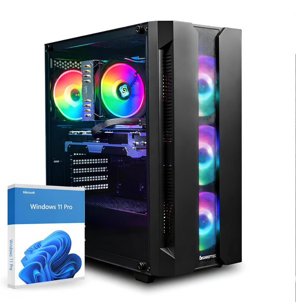 Gaming PC AMD Ryzen 7 5700X, NVIDIA RTX 5060 8GB, 16GB DDR4 RAM, 1TB M.2 SSD, Windows 11 Pro, WLAN, schwarzer Gamer PC
